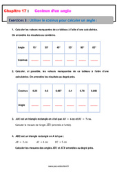 Utiliser le cosinus pour calculer un angle - Révisions - Exercices avec correction : 2eme Secondaire - PDF à imprimer