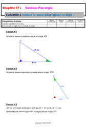 Utiliser le cosinus pour calculer un angle - Examen Evaluation, bilan, contrôle avec la correction : 2eme Secondaire