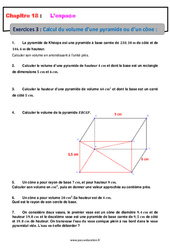 Calcul du volume d’une pyramide ou d’un cône - Révisions - Exercices avec correction : 2eme Secondaire - PDF à imprimer