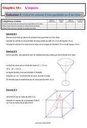 Calcul du volume d’une pyramide ou d’un cône - Examen Evaluation, bilan, contrôle avec la correction : 2eme Secondaire - PDF à imprimer