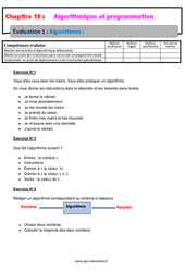 Algorithmes - Examen Evaluation, bilan, contrôle avec la correction : 2eme Secondaire - PDF à imprimer