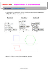 Utiliser une boucle - Révisions - Exercices avec correction sur l'algorithmique et programmation : 2eme Secondaire - PDF à imprimer