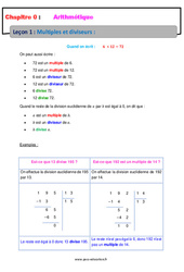 Multiples et diviseurs - Cours - Arithmétique : 1ere Secondaire - PDF à imprimer