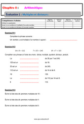 Multiples et diviseurs - Examen Evaluation, bilan, contrôle avec la correction - Arithmétique : 1ere Secondaire - PDF à imprimer