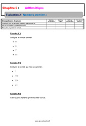 Nombres premiers - Examen Evaluation, bilan, contrôle avec la correction - Arithmétique : 1ere Secondaire