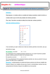 Décomposition en produits de facteurs premiers - Séquence complète - Arithmétique : 1ere Secondaire - PDF à imprimer