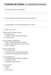 Reproduction humaine - Examen Evaluation : 5eme Primaire - PDF à imprimer