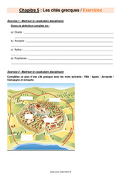 Les cités grecques - Exercices avec les corrigés : 6eme Primaire - PDF à imprimer