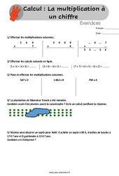 La multiplication à un chiffre - Exercices, révisions  avec les corrigés : 4eme, 5eme Primaire - PDF à imprimer