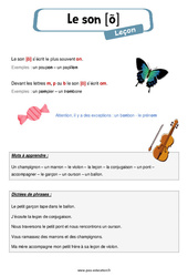 Le son [õ] - Phonologie - Cours, Leçon : 2eme, 3eme Primaire - PDF gratuit à imprimer
