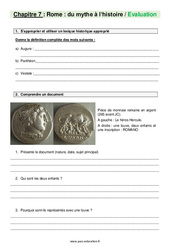 Rome - Fiches du mythe à l’histoire - Examen Evaluation avec les corrections : 6eme Primaire - PDF à imprimer