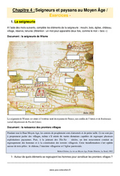 Seigneurs et paysans au Moyen Âge - Exercices avec les corrigés : 1ere Secondaire - PDF à imprimer