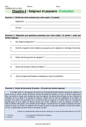 Seigneurs et paysans au Moyen Âge - Examen Evaluation avec les corrections : 1ere Secondaire - PDF à imprimer