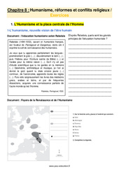 Humanisme, réformes et conflits religieux - Exercices avec les corrigés : 1ere Secondaire - PDF à imprimer