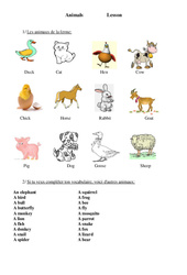 Animaux - Animals - Cours, Leçon - Anglais : 3eme, 4eme, 5eme Primaire - PDF gratuit à imprimer