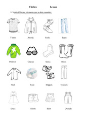 Les vêtements - Clothes - Cours, Leçon - Anglais : 3eme, 4eme, 5eme Primaire - PDF gratuit à imprimer
