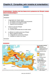 Conquêtes, paix romaine et romanisation - Cours : 6eme Primaire - PDF à imprimer