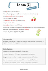 Le son [z] - Phonologie - Cours, Leçon : 2eme Primaire - PDF gratuit à imprimer