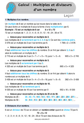 Multiples et diviseurs d’un nombre - Cours, Leçon : 4eme Primaire <small style='color:inherit;'>(téléchargement gratuit)</small>