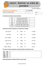 Estimer un ordre de grandeur - Évaluation, bilan avec la correction : 4eme Primaire - PDF à imprimer