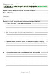 Les risques technologiques - Examen Evaluation avec les corrections : 1ere Secondaire - PDF à imprimer
