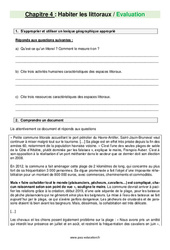 Habiter les littoraux - Examen Evaluation avec les corrections : 6eme Primaire - PDF à imprimer