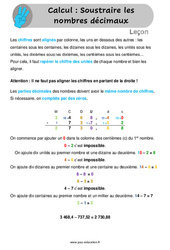 Soustraire les nombres décimaux - Cours, Leçon : 4eme, 5eme Primaire <small style='color:inherit;'>(téléchargement gratuit)</small>