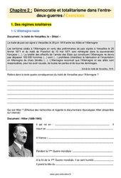 Démocraties et totalitarisme dans l’entre - deux - guerres - Exercices avec les corrigés : 3eme Secondaire - PDF à imprimer