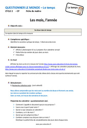 Séquence - Fiche de préparation Mois - Année - Séquence - Fiche de préparation : 1ere Primaire - PDF à imprimer