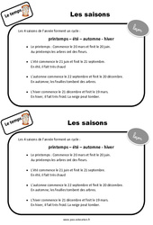 Saisons - Cours, Leçon : 1ere Primaire - PDF gratuit à imprimer