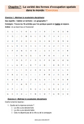 La variété des formes d’occupation spatiale dans le monde - Exercices avec les corrigés : 6eme Primaire - PDF à imprimer