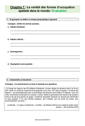 La variété des formes d’occupation spatiale dans le monde - Examen Evaluation avec les corrections : 6eme Primaire - PDF à imprimer