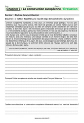 La construction européenne - Examen Evaluation avec les corrections : 3eme Secondaire - PDF à imprimer