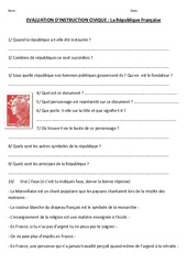 La république française - La république - Examen Evaluation : 4eme, 5eme Primaire - PDF à imprimer