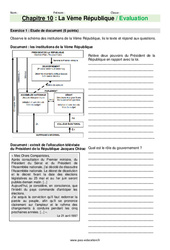 La Vème République - Examen Evaluation avec les corrections : 3eme Secondaire - PDF à imprimer