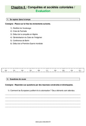 Conquêtes et sociétés coloniales - Examen Evaluation avec les corrections : 2eme Secondaire - PDF à imprimer