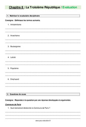 La Troisième République - Examen Evaluation avec les corrections : 2eme Secondaire - PDF à imprimer
