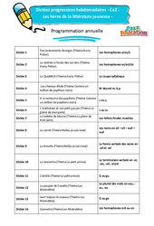 Dictées progressives hebdomadaires - Les héros de la littérature jeunesse - Programmation annuelle : 3eme Primaire - PDF à imprimer