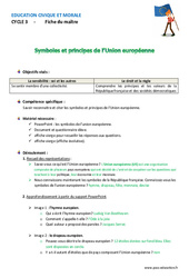 Séquence - Fiche de préparation Symboles et principes de l’Union européenne - Séquence - Fiche de préparation : 4eme, 5eme Primaire - PDF à imprimer