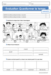 Journée de l'écolier - Semaine - Examen Evaluation : 1ere Primaire - PDF à imprimer