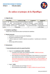 Séquence - Fiche de préparation Valeurs et principes de la République - Séquence - Fiche de préparation EMC : 4eme, 5eme Primaire - PDF à imprimer