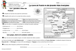 Grandes villes françaises - Carte de France - Exercices - PDF à imprimer