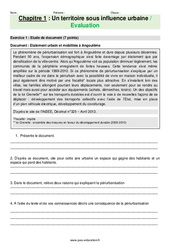 Un territoire sous influence urbaine - Examen Evaluation avec les corrections : 3eme Secondaire - PDF à imprimer