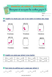 Décomposer et recomposer les nombres jusqu’à 5 - Exercices corrigés : 1ere Primaire - PDF à imprimer