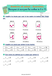 Décomposer et recomposer les nombres de 6 à 10 - Exercices corrigés : 1ere Primaire - PDF à imprimer