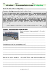 Aménager le territoire - Examen Evaluation avec les corrections : 3eme Secondaire - PDF à imprimer