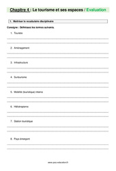 Le tourisme et ses espaces - Examen Evaluation avec les corrections : 2eme Secondaire - PDF à imprimer