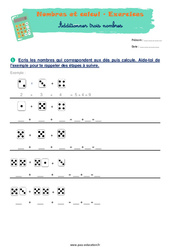 Additionner 3 nombres - Exercices corrigés : 1ere Primaire - PDF à imprimer