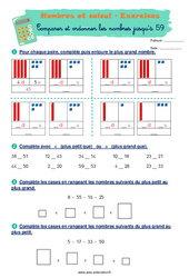 Comparer les nombres jusqu'à 59 - Exercices corrigés : 1ere Primaire - PDF à imprimer