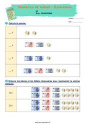 La monnaie - Exercices corrigés : 1ere Primaire - PDF à imprimer
